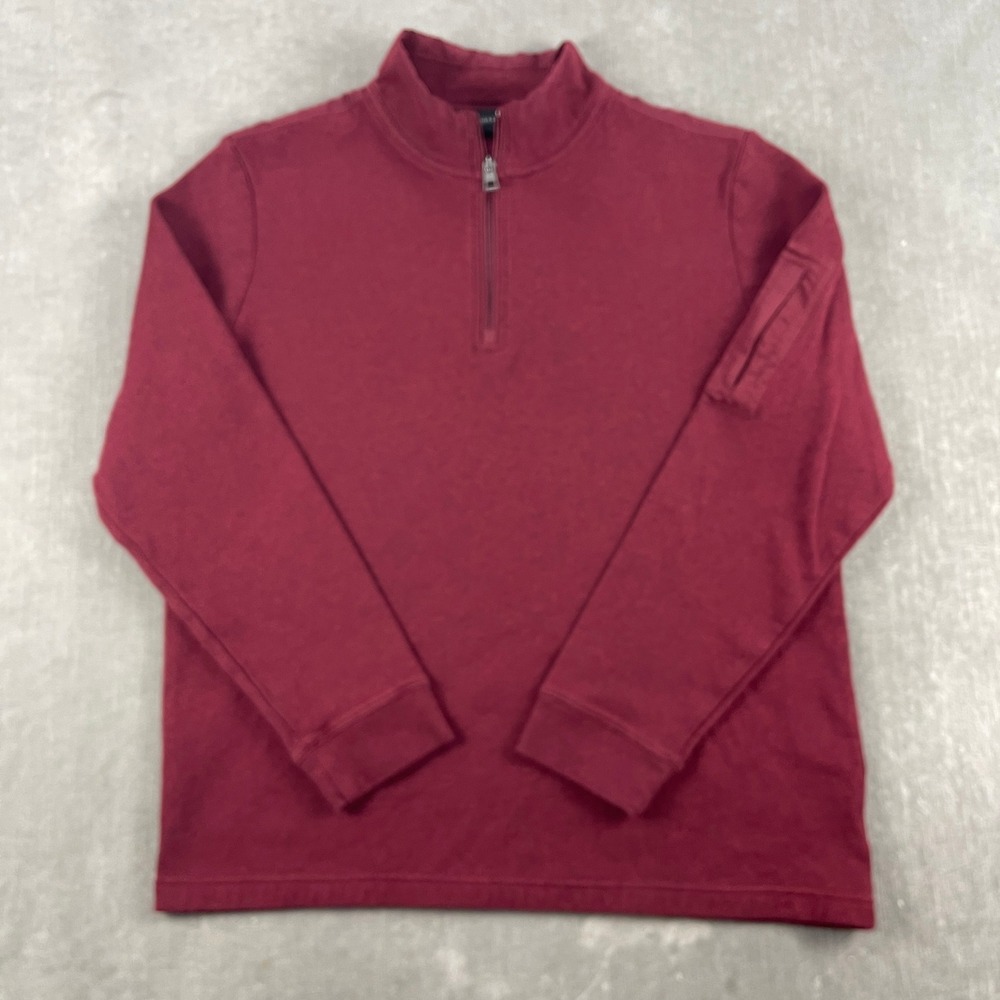 Bugatchi Mens L Burgundy Quarter Zip Pullover Sleeve Pocket Nylon Trim